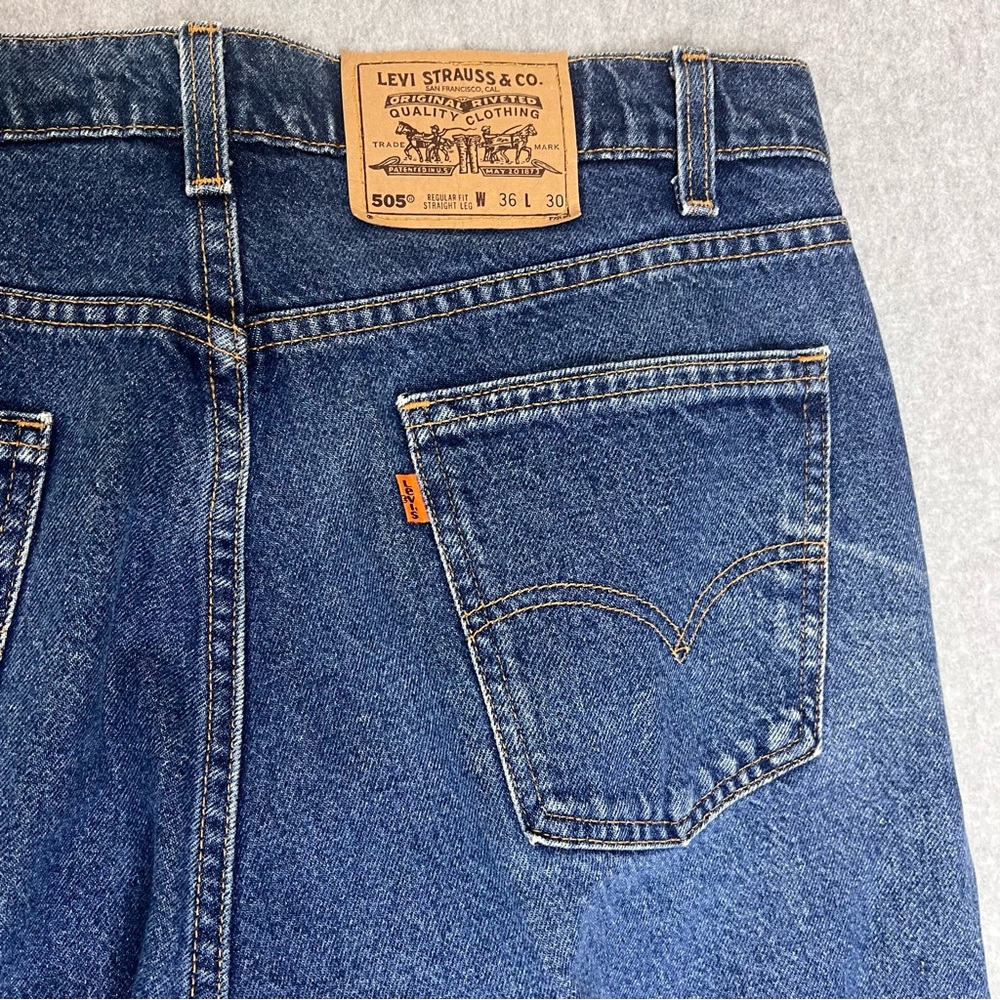 Levis Orange Tab 505 Classic Straight Leg Blue Jeans 1997 USA Made 36 x 31.5 Vtg